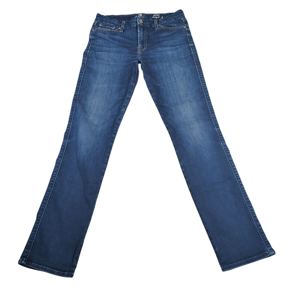 7 For All Mankind Jeans Womens 31 Blue Roxanne Straight Leg Cotton Blend Stretch